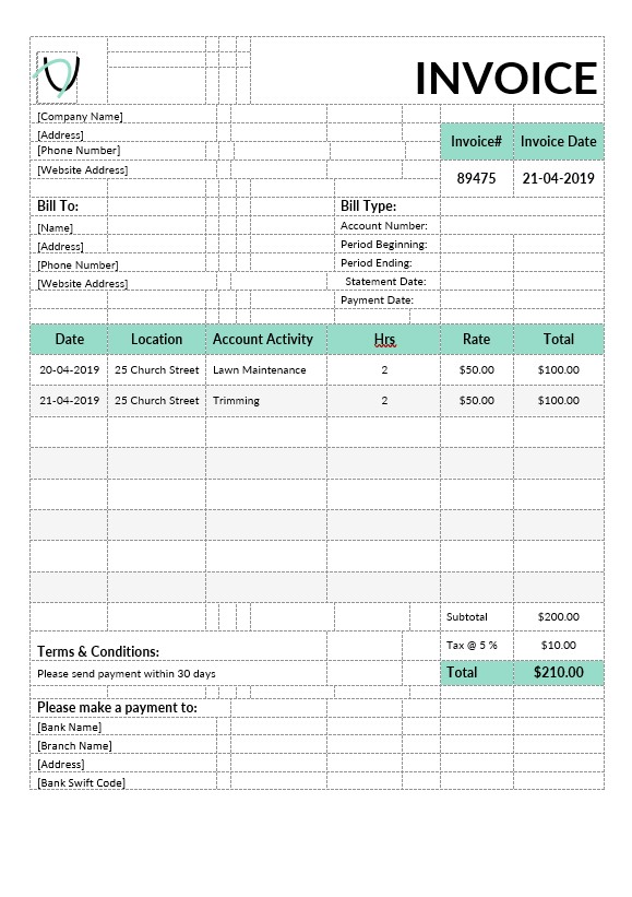 Landscaping Invoice Template PSD template